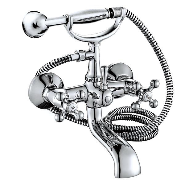 1108-10 Mosadzný faucet s dvojitou rukoväťou nástenná vaňová batéria s ručnou sprchou a hadicou