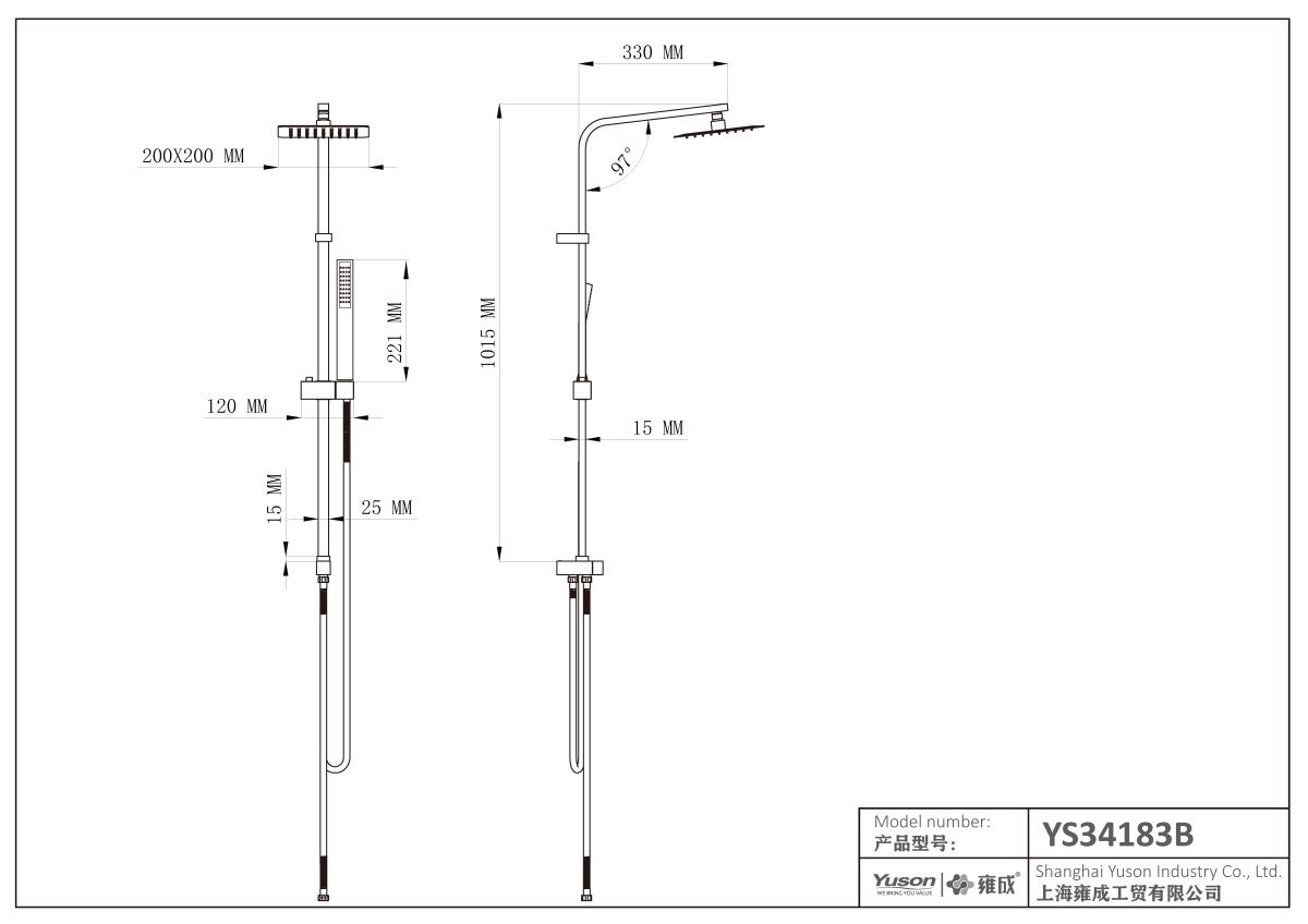YS34183 Štvorcový sprchový stĺp, dažďový sprchový stĺp;