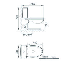 YS22262P 2-dielna keramická toaleta, zmývacia toaleta P-trap;