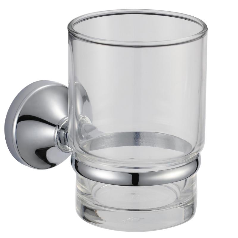 16484 Kúpeľňové doplnky, držiak pohárov, zinok/mosadz/SUS držiak pohárov a sklenený pohár;